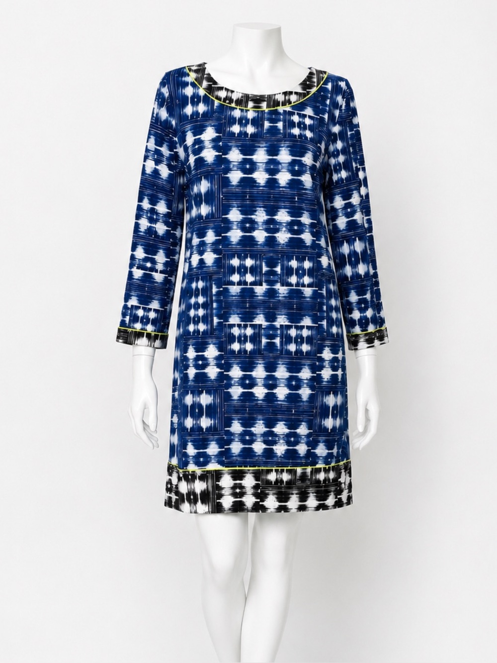 BCBG Max Azria Women's ikat-inspired print 3/4 Sleeve Ania shift dress Size M